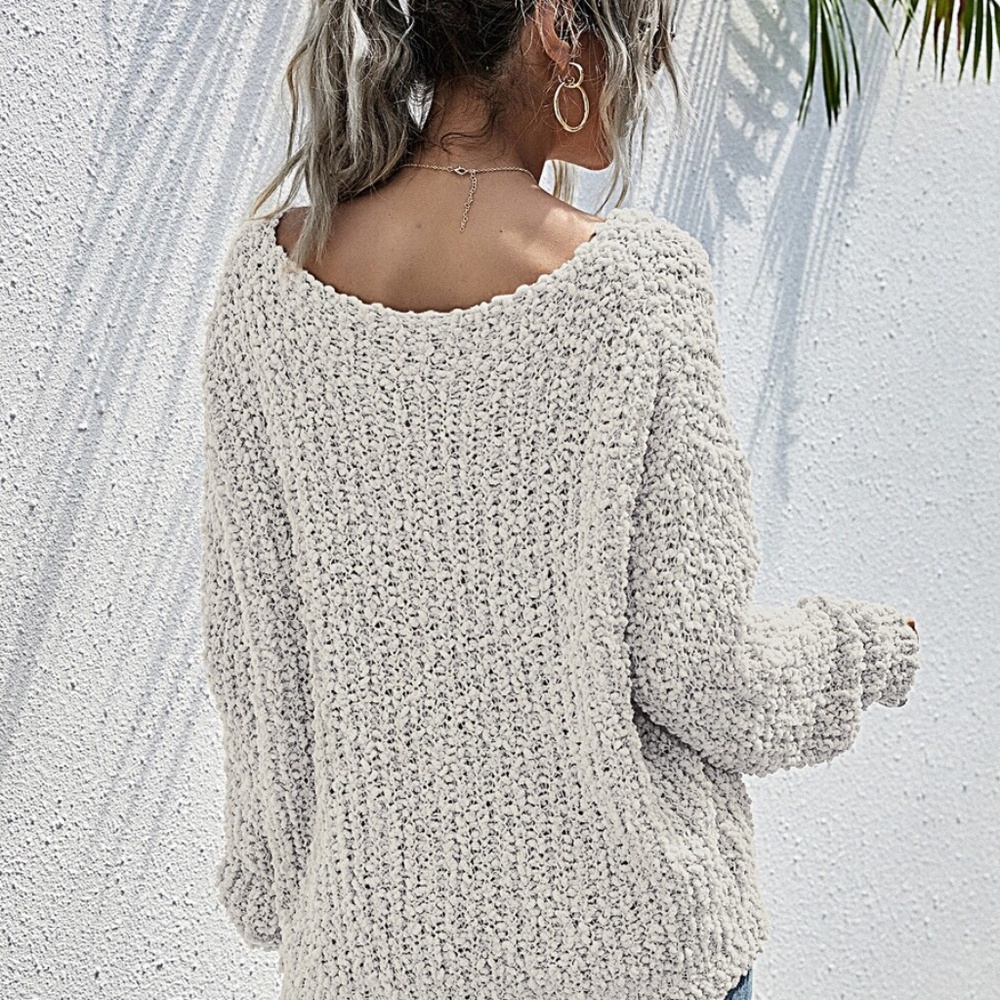 oversized popcorn off shoulder fall knit sweater - Picture 12 of 13